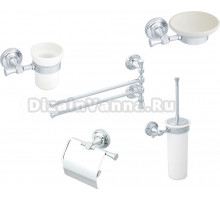 Набор Мыльница Migliore Fortuna подвесная, керамика, хром + Стакан подвесной, керамика, хром + Полотенцедержатель 27673 поворотный двойной, хром + Ершик 27734 хром + Держатель 27692 хром