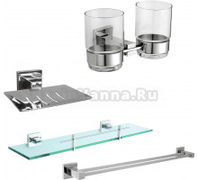 Набор Стакан Nofer Barcelona 16914.B двойной + Мыльница 16912.B + Полка 16910.B + Полотенцедержатель 16902.B хром