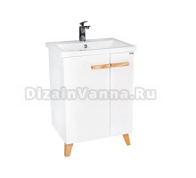 Тумба с раковиной VIANT Мюнхен 80 напольная, с дверцами, матовая белая, натуральный ясень