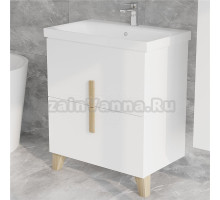 Тумба с раковиной VIANT Мюнхен 60 напольная, с ящиками, матовая белая, натуральный ясень