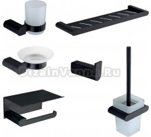 Набор Мыльница Nofer Capri 16225.N черная + Стакан 16231.N черный + Ершик 16227.N черный + Держатель 16228.N черный, с полкой для телефона + Крючок 16221.N черный + Полка 16226.N черная