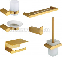 Набор Мыльница Nofer Capri 16225.G золотая + Стакан 16231.G золотой + Ершик 16227.G золотой + Держатель 16228.G золотой, с полкой для телефона + Крючок 16221.G золотой + Полка 16226.G золотая