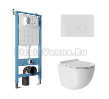 Комплект Aqueduto AQDS085T Унитаз подвесной Ovo безободковый, с микролифтом, смыв Tornado + Система инсталляции для унитазов Tecnica Novo + Кнопка смыва Circulo белая глянцевая