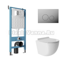 Комплект Aqueduto AQDS091T Унитаз подвесной Ovo безободковый, с микролифтом, смыв Tornado + Система инсталляции для унитазов Tecnica Novo + Кнопка смыва Circulo хром