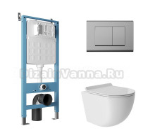 Комплект Aqueduto AQDS100T Унитаз подвесной Ovo безободковый, с микролифтом, смыв Tornado + Система инсталляции для унитазов Tecnica Novo + Кнопка смыва Quadrado хром