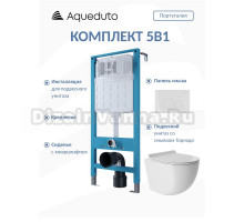 Комплект Aqueduto AQDS178T Унитаз подвесной Ovo безободковый, с микролифтом, смыв Tornado + Система инсталляции для унитазов Tecnica Novo + Кнопка смыва Circulo Novo белая глянцевая