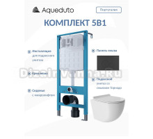 Комплект Aqueduto AQDS187Т Унитаз подвесной Ovo безободковый, с микролифтом, смыв Tornado + Система инсталляции для унитазов Tecnica Novo + Кнопка смыва Circulo Novo черная матовая