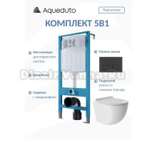 Комплект Aqueduto AQDS214Т Унитаз подвесной Ovo безободковый, с микролифтом, смыв Tornado + Система инсталляции для унитазов Tecnica Novo + Кнопка смыва Retangulo Novo черная матовая