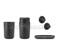 Набор Стакан Brabantia ReNew 280283 для зубных щеток, темно-серый + Мыльница 280207 темно-серая + Дозатор 280245 для жидкого мыла, темно-серый + Крючок 280320 для полотенец, темно-серый