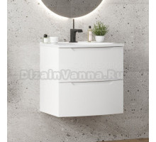 Тумба с раковиной Belux Ганновер 60 подвесная, белая глянцевая, 2 ящика
