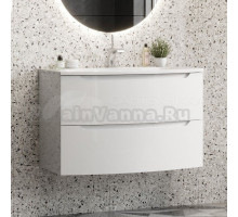 Тумба с раковиной Belux Ганновер 80 подвесная, белая глянцевая, 2 ящика