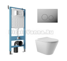 Комплект Aqueduto AQDS092 Унитаз подвесной Cone безободковый, с микролифтом + Система инсталляции для унитазов Tecnica Novo + Кнопка смыва Circulo хром