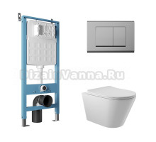 Комплект Aqueduto AQDS101 Унитаз подвесной Cone безободковый, с микролифтом + Система инсталляции для унитазов Tecnica Novo + Кнопка смыва Quadrado хром