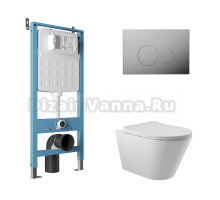 Комплект Aqueduto AQDS170 Унитаз подвесной Cone безободковый, с микролифтом + Система инсталляции для унитазов Tecnica Novo + Кнопка смыва Circulo Novo хром