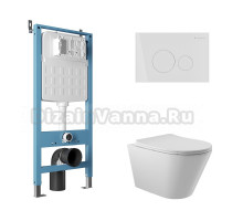 Комплект Aqueduto AQDS179 Унитаз подвесной Cone безободковый, с микролифтом + Система инсталляции для унитазов Tecnica Novo + Кнопка смыва Circulo Novo белая глянцевая