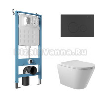 Комплект Aqueduto AQDS188 Унитаз подвесной Cone безободковый, с микролифтом + Система инсталляции для унитазов Tecnica Novo + Кнопка смыва Circulo Novo черная матовая