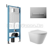 Комплект Aqueduto AQDS197 Унитаз подвесной Cone безободковый, с микролифтом + Система инсталляции для унитазов Tecnica Novo + Кнопка смыва Retangulo Novo хром