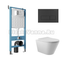 Комплект Aqueduto AQDS215 Унитаз подвесной Cone безободковый, с микролифтом + Система инсталляции для унитазов Tecnica Novo + Кнопка смыва Retangulo Novo черная матовая