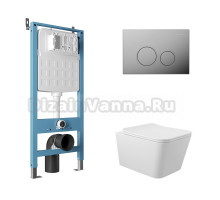 Комплект Aqueduto AQDS093 Унитаз подвесной Macio безободковый, с микролифтом + Система инсталляции для унитазов Tecnica Novo + Кнопка смыва Circulo хром