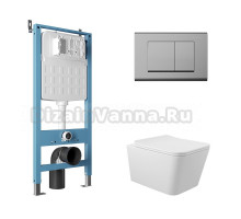 Комплект Aqueduto AQDS102 Унитаз подвесной Macio безободковый, с микролифтом + Система инсталляции для унитазов Tecnica Novo + Кнопка смыва Quadrado хром