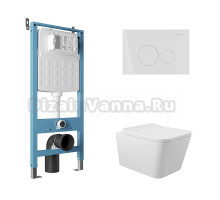 Комплект Aqueduto AQDS180 Унитаз подвесной Macio безободковый, с микролифтом + Система инсталляции для унитазов Tecnica Novo + Кнопка смыва Circulo Novo белая глянцевая