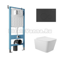 Комплект Aqueduto AQDS189 Унитаз подвесной Macio безободковый, с микролифтом + Система инсталляции для унитазов Tecnica Novo + Кнопка смыва Circulo Novo черная матовая