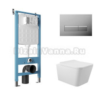 Комплект Aqueduto AQDS198 Унитаз подвесной Macio безободковый, с микролифтом + Система инсталляции для унитазов Tecnica Novo + Кнопка смыва Retangulo хром