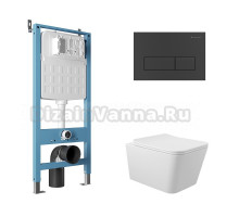 Комплект Aqueduto AQDS216 Унитаз подвесной Macio безободковый, с микролифтом + Система инсталляции для унитазов Tecnica Novo + Кнопка смыва Retangulo черная матовая