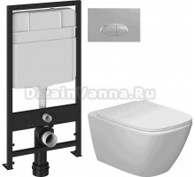 Комплект 4 в 1 Унитаз подвесной STWORKI Карлстад 5610, безободковый + Сиденье Lento 0405, быстросъемное, с микролифтом + Инсталляция EWRIKA ProLT 0026-2020 + Кнопка 0050 цвет матовый хром