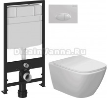 Комплект 4 в 1 Унитаз подвесной STWORKI Карлстад 5610, безободковый + Сиденье Lento 0405, быстросъемное, с микролифтом + Инсталляция EWRIKA ProLT 0026-2020 + Кнопка 0052 цвет белый