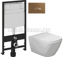 Комплект 4 в 1 Унитаз подвесной STWORKI Карлстад 5610, безободковый + Сиденье Lento 0405, быстросъемное, с микролифтом + Инсталляция EWRIKA ProLT 0026-2020 + Кнопка 0053 цвет матовое золото