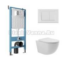 Комплект Aqueduto AQDS106 Унитаз подвесной Ovo безободковый, с микролифтом + Система инсталляции для унитазов Tecnica Novo + Кнопка смыва Quadrado белая глянцевая