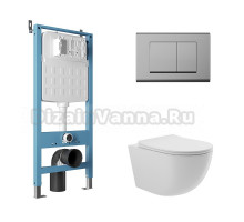 Комплект Aqueduto AQDS108 Унитаз подвесной Ovo безободковый, с микролифтом + Система инсталляции для унитазов Tecnica Novo + Кнопка смыва Quadrado хром