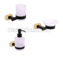 Набор Стакан Rav Slezak Yukon YUA0201CMATZ черный матовый, золото + Мыльница YUA0300CMATZ черная матовая, золото + Дозатор YUA0303CMATZ черный матовый, золото