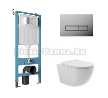 Комплект Aqueduto AQDS111 Унитаз подвесной Ovo безободковый, с микролифтом + Система инсталляции для унитазов Tecnica Novo + Кнопка смыва Retangulo хром