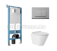 Комплект Aqueduto AQDS115T Унитаз подвесной Cone безободковый, с микролифтом, смыв Tornado + Система инсталляции для унитазов Tecnica Novo + Кнопка смыва Quadrado хром