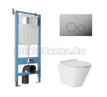 Комплект Aqueduto AQDS118T Унитаз подвесной Cone безободковый, с микролифтом, смыв Tornado + Система инсталляции для унитазов Tecnica Novo + Кнопка смыва Circulo хром