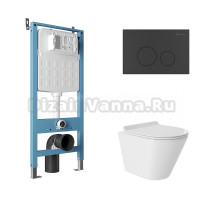 Комплект Aqueduto AQDS120Т Унитаз подвесной Cone безободковый, с микролифтом, смыв Tornado + Система инсталляции для унитазов Tecnica Novo + Кнопка смыва Circulo черная матовая