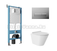 Комплект Aqueduto AQDS200Т Унитаз подвесной Cone безободковый, с микролифтом, смыв Tornado + Система инсталляции для унитазов Tecnica Novo + Кнопка смыва Retangulo Novo хром