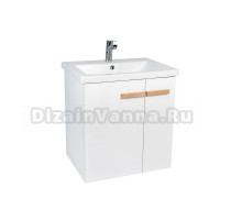 Тумба с раковиной VIANT Мюнхен 70 подвесная, с дверцами, матовая белая, натуральный ясень