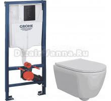 Комплект 5 в 1: Инсталляция Grohe Solido 38811KF0 + Унитаз подвесной DIWO Коломна 0700 + Сиденье с микролифтом + Кнопка черная + Комплект креплений