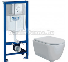 Комплект 5 в 1: Инсталляция Grohe Rapid SL 38721001 + Унитаз подвесной DIWO Коломна 0700 + Сиденье с микролифтом + Кнопка хром + Комплект креплений