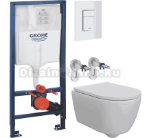 Комплект 5 в 1: Инсталляция Grohe Rapid SL 38772SH0 + Унитаз подвесной DIWO Коломна 0700 + Сиденье с микролифтом + Кнопка белая + Комплект креплений
