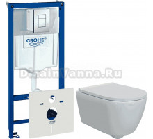 Комплект 5 в 1: Инсталляция Grohe Rapid SL 38775001 + Унитаз подвесной DIWO Коломна 0700 + Сиденье с микролифтом + Кнопка хром + Комплект шумоизоляции, креплений