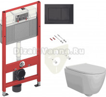 Комплект 5 в 1: Инсталляция TECE Now 9400414 + Унитаз подвесной DIWO Коломна 0700 + Сиденье с микролифтом + Кнопка черная + Комплект шумоизоляции, креплений