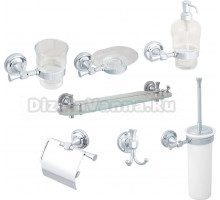 Набор Мыльница Migliore Fortuna подвесная, стекло, хром + Дозатор подвесной, стекло, хром + Стакан подвесной, стекло, хром + Ершик 27734 хром + Держатель 27692 хром + Крючок 27709 хром + Полка 27667 хром, 50 см