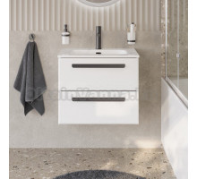 Тумба с раковиной Cezares Eco Cer-N 60 bianco lucido, раковина Eco 60, ручки матовые черные