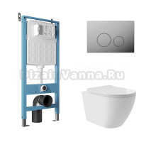 Комплект Aqueduto AQDS121Т Унитаз подвесной Ovo Plus безободковый, с микролифтом, смыв Tornado + Система инсталляции для унитазов Tecnica Novo + Кнопка смыва Circulo хром