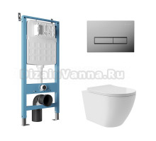 Комплект Aqueduto AQDS127Т Унитаз подвесной Ovo Plus безободковый, с микролифтом, смыв Tornado + Система инсталляции для унитазов Tecnica Novo + Кнопка смыва Retangulo хром