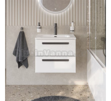 Тумба с раковиной Cezares Eco Cer-N 60 bianco lucido, раковина Duet 60, ручки матовые черные